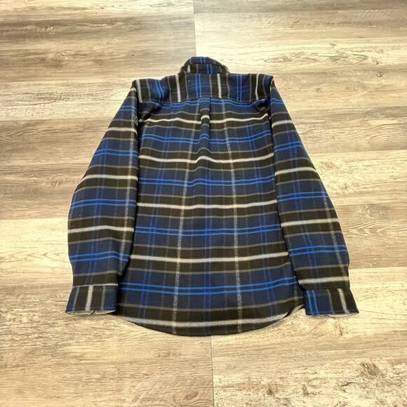 Eddie Bauer Blue White Mens TXL Plaid Tartan Shacket Mountain Ops Flannel Shirt - Picture 6 of 10